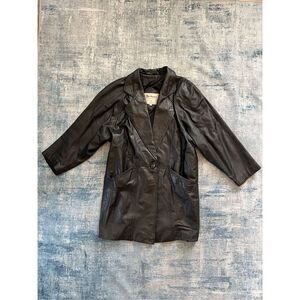 Vintage Bechamel Black Genuine Leather Coat Women's Medium